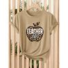 Leopard print Apple teacher life print for women T Shirt 2026 Spring and summer fashion short sleeves Casual loose-fitting slimming top for daily