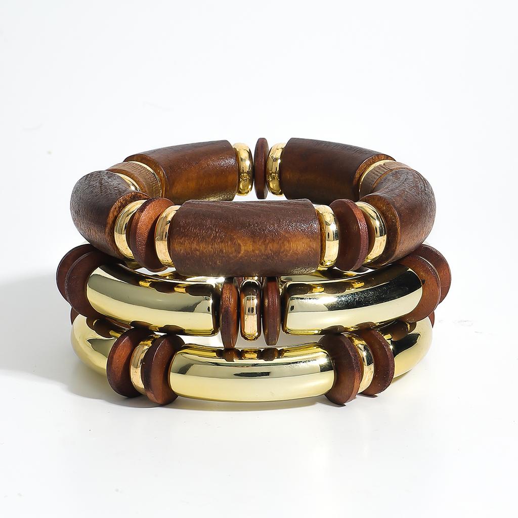Dvacaman 2025 ZAA Vintage Women Necklaces Bracelet Set Trend Wooden Curved Splicing Choker Summer Boho Holiday Party Accessories