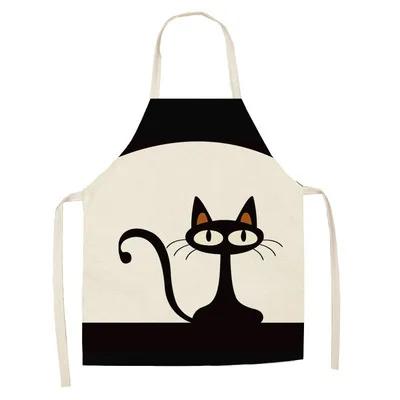 1Pcs Apron Cotton Linen Cooking Cute Cat Printed Home Sleeveless Aprons Men Women Baking Accessories Household Kitchen Supplies