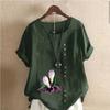 Women's Fashion Round Neck Short Sleeve T-shirt Casual Cotton Linen Graphic Shirt Leisure Loose Flowers Prined Summer Blouse Tops