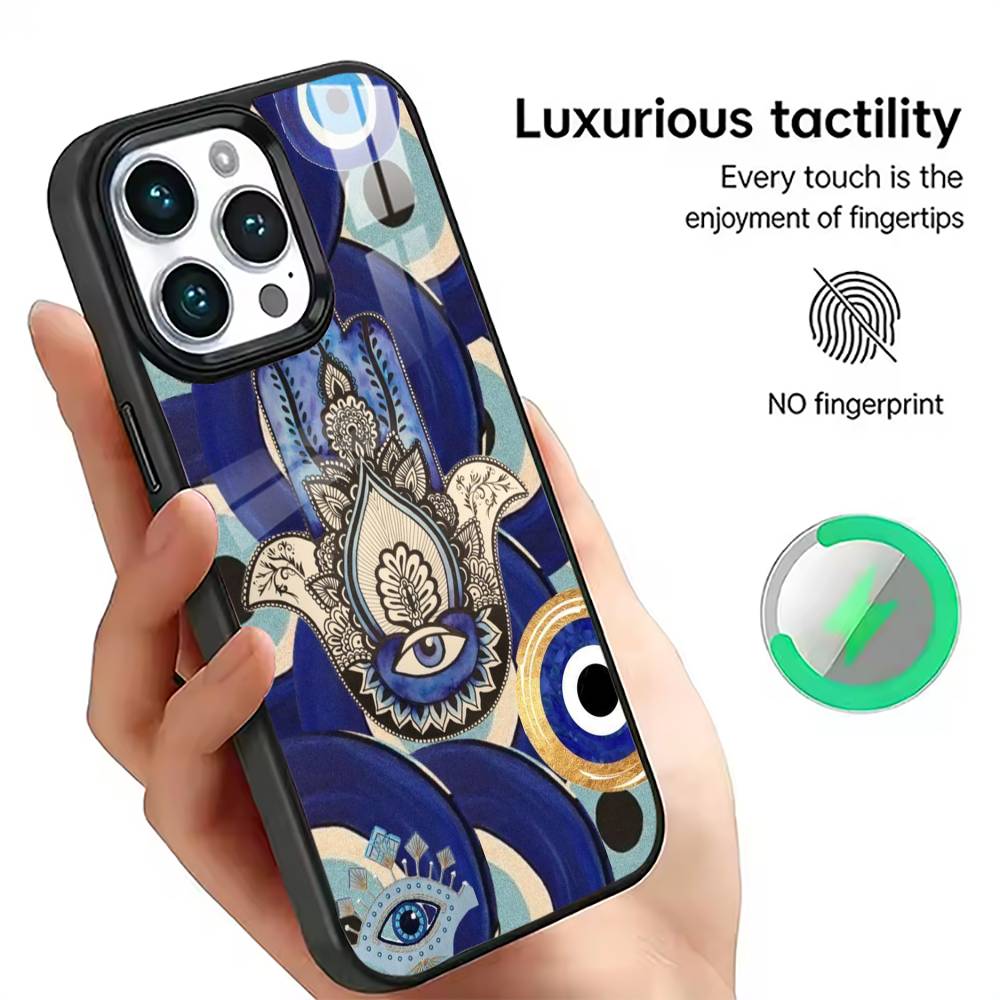 

Evil Eye Hamsa Hand Aesthetic Phone Case For iPhone17,16,15,14,13,12,11 Plus,Pro Magnetic with Magsafe Wireless Charging iPhone13