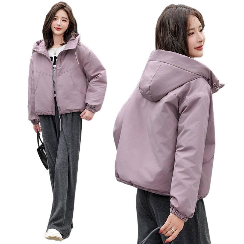 Quilted Winter New Hooded Solid Color Down Cotton Jacket Fresh Sweet Warm Windbreaker Coat