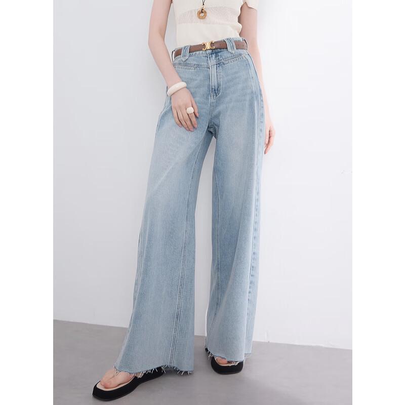 

Sancai Women s 2025 Summer Loose Frayed Wide-Leg Cotton Denim Jeans M