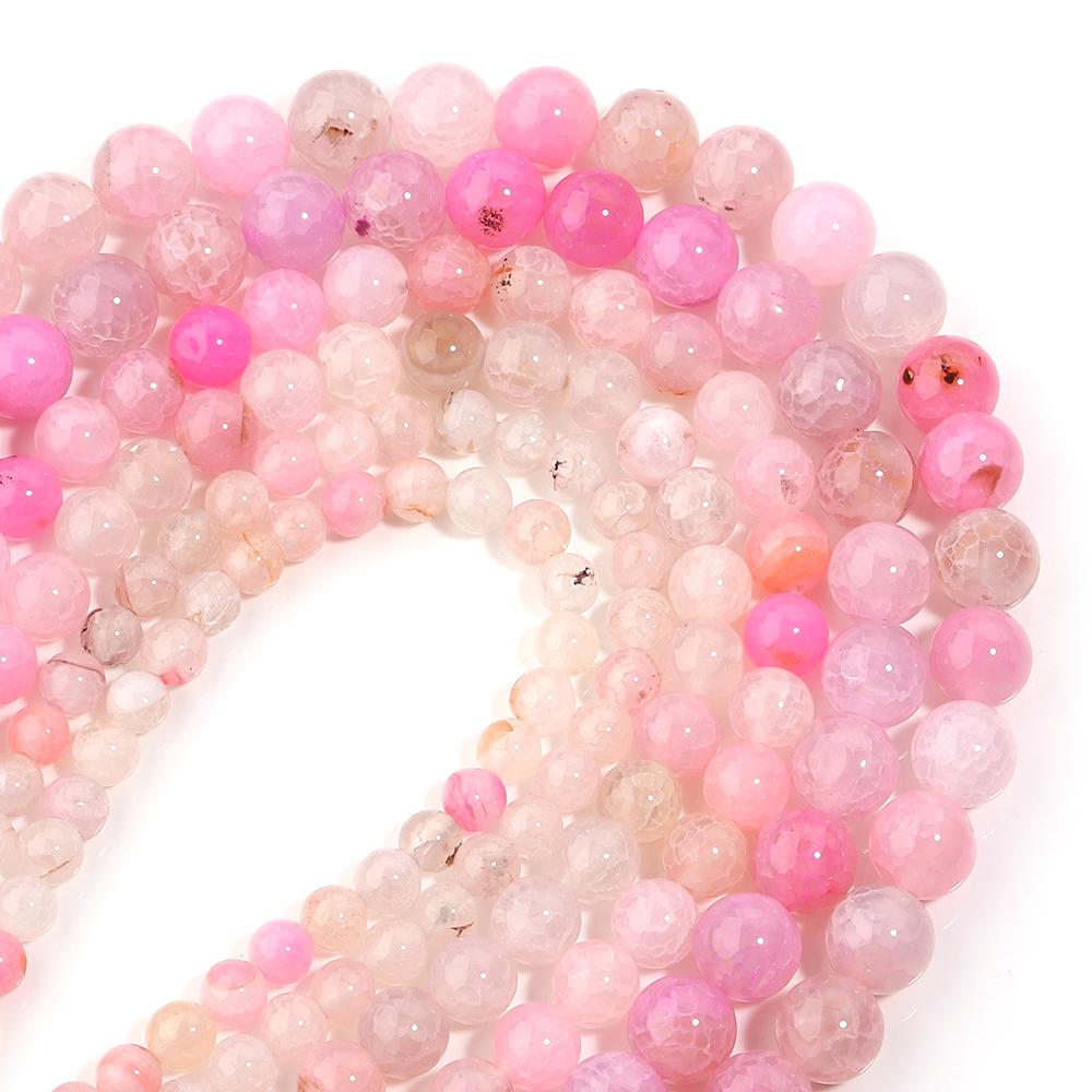 6/8/10mm Natural Stone Beads Pink Dragon Pattern Agate Round Loose Beads For Jewelry Making DIY Bracelets Necklace Accessories