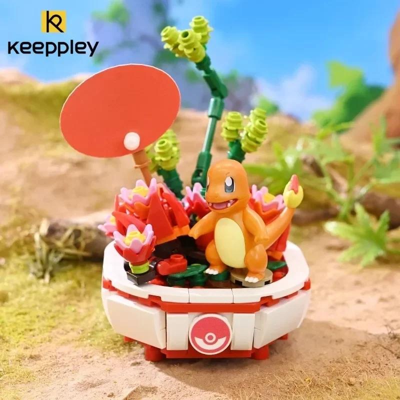 Keeppley  Building Block Pikachu Charmander Squirtle Model Toy HomeDecoration Plant Potted Flower Brick  Toy Child Gift