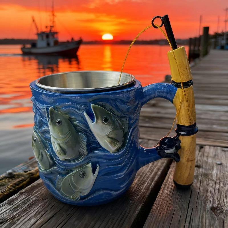Angler's Dream Ceramic Mug Creative Fisherman Themed Coffee Tea Cup Portable Drinkware for Fishing Lover Gift Home Office Daily