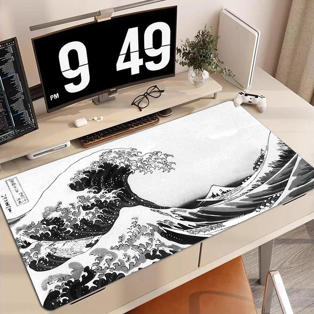 Japanese Great Off Wave Mouse Pad Gaming Mouse Mat Large Mousepad Rubber Deskmat Company Desk Pad Big Mousepads 900x400mm