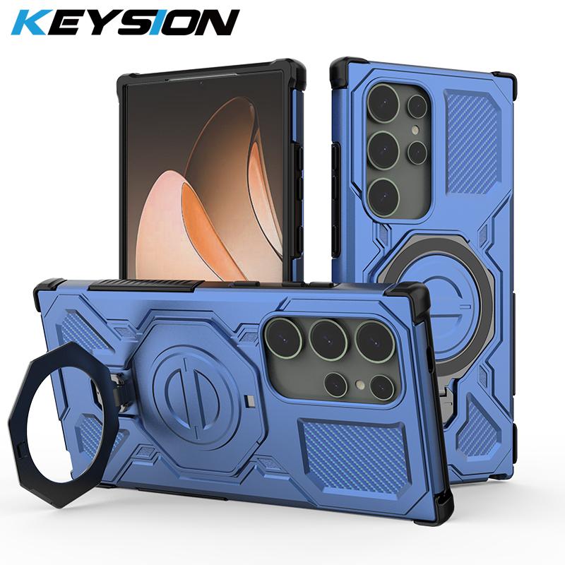 

KEYSION Shockproof Magnetic Case for Samsung S24 Ultra 5G Upright Live Metal Ring Stand Phone Back Cover for Galaxy S24 Ultra 5G for Galaxy S24 Ultra чорний