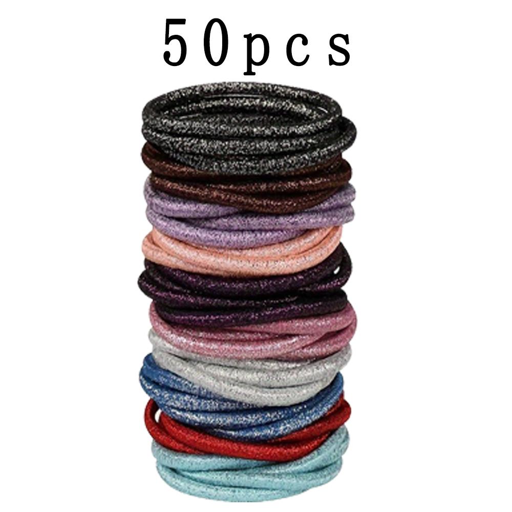 50Pcs 4mm Multi-Color Elastic Hair Ties - No-Damage Ponytail Holders, Knit Bands For Women, Men & Girls - Simple,Stylish