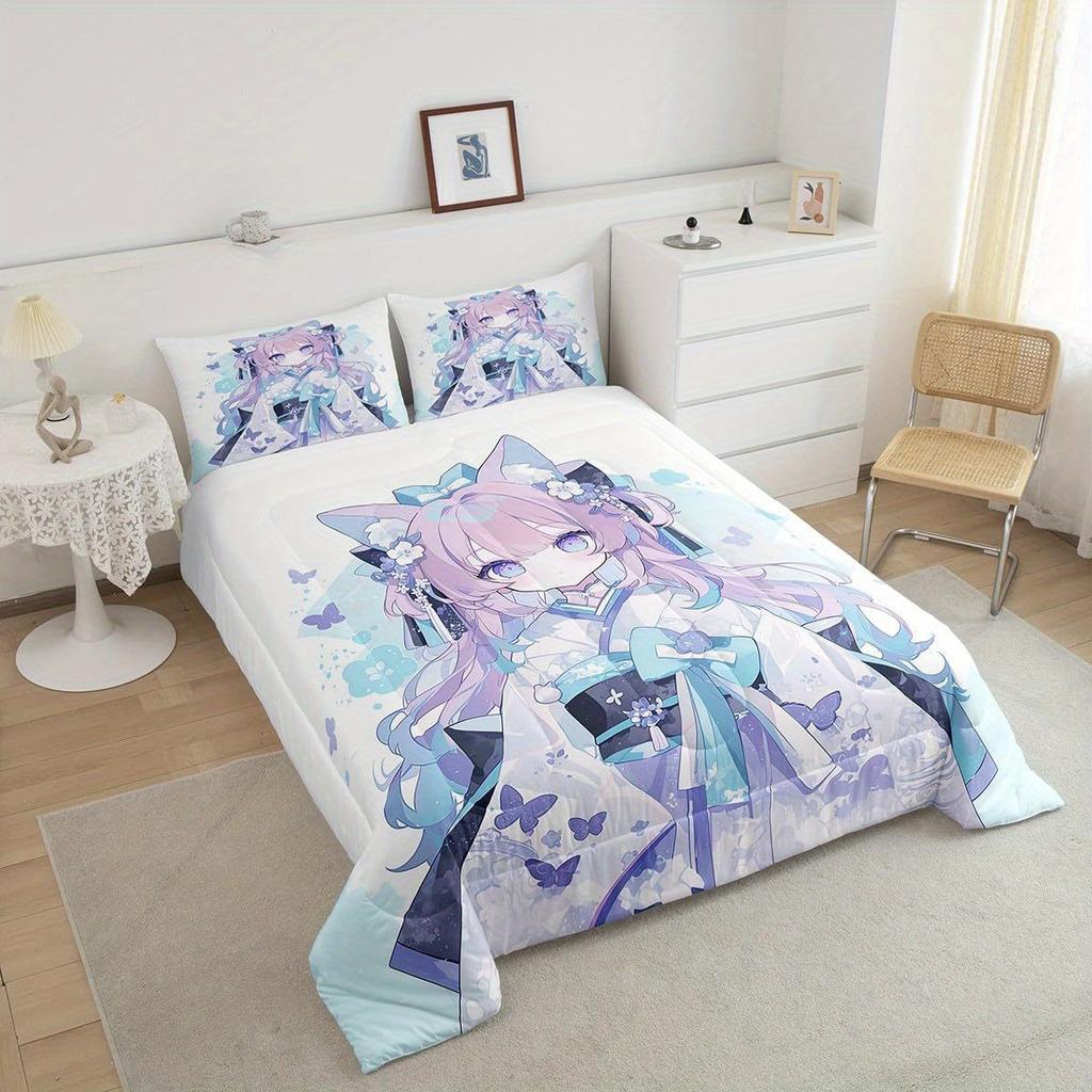 Erosebridal 2/3pcs Japanese Anime Bedding 3D Anime Comforter Set Kawaii Japanese Style Bedding Comforter Sets Cartoon Uniform