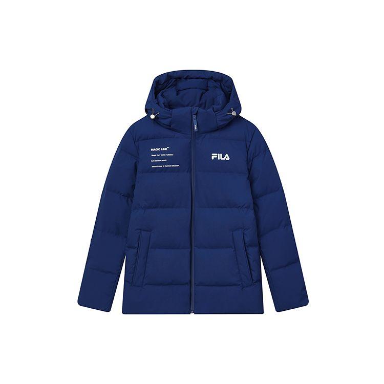 Fila Letter Logo Printed Hooded Down Jacket Men Outerwear Deep-Cobalt-Blue F11M149901FBU