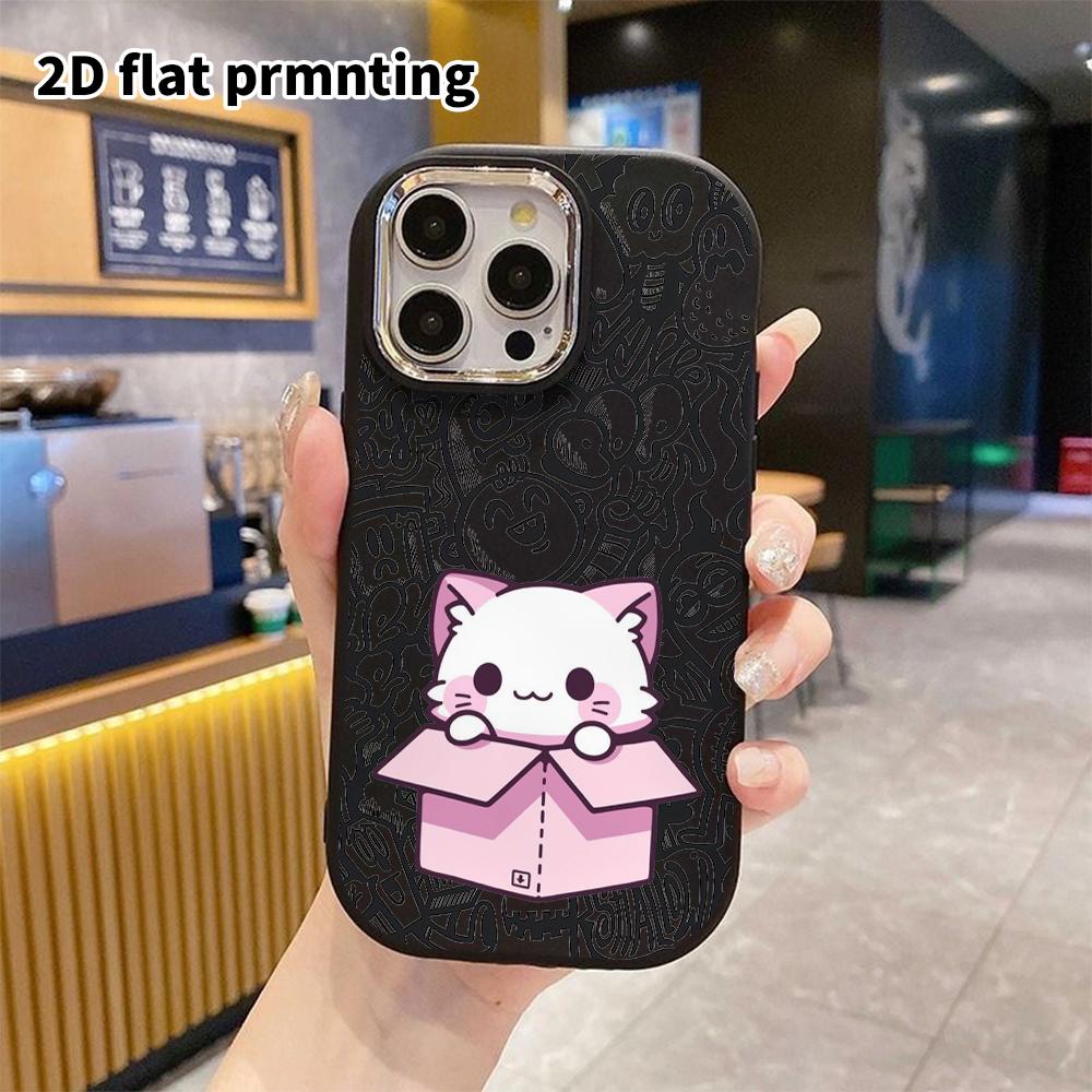 Phone Case: 2D flat design suitable for iPhone 18 17 16 15 14 13 Pro protective case, couple style, pink and white kitten, Christmas and Halloween gif