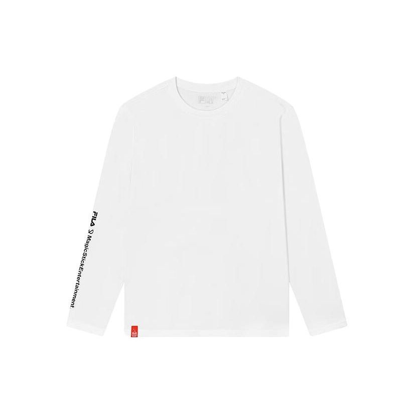 

FILA Solid Color Letter Print Crew Neck Pullover Casual Knit Long Sleeve T-Shirt Men Tops White F11M319218F-WT M