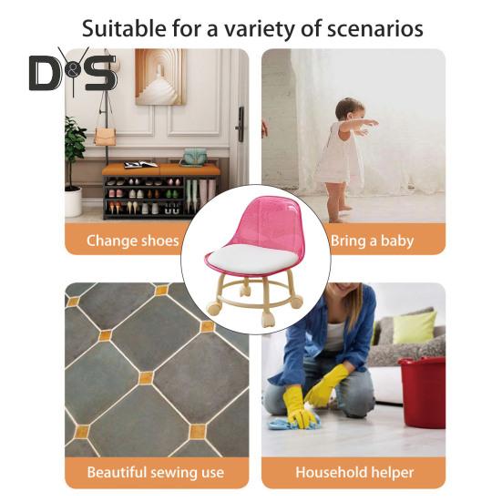 Acrylic Low Stool with 360 Degrees Swivel Wheels Faux Leather Cushion Roller Seat with Backrest Heavy Duty Rotating Mini Chair Seating Stool