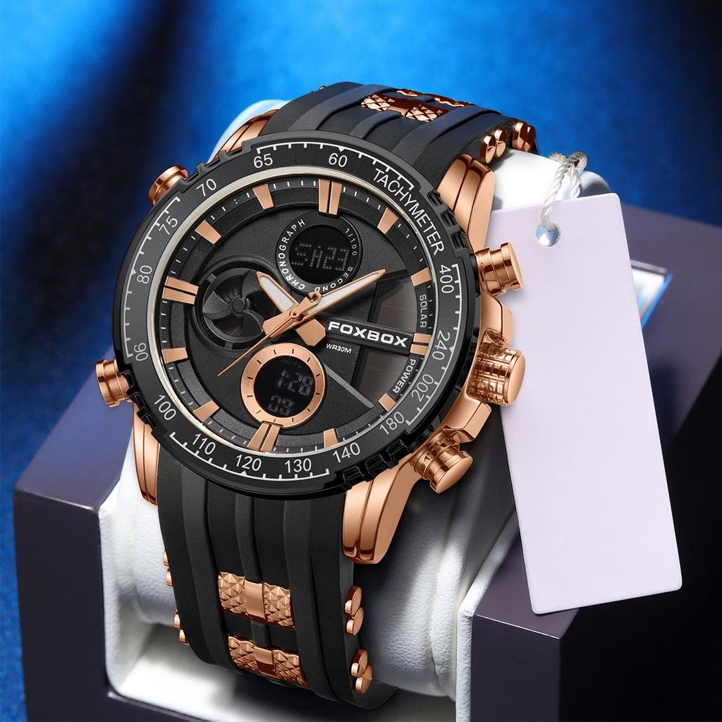 FOXBOX Men's Dual Display Luminous Waterproof Chronograph Watch