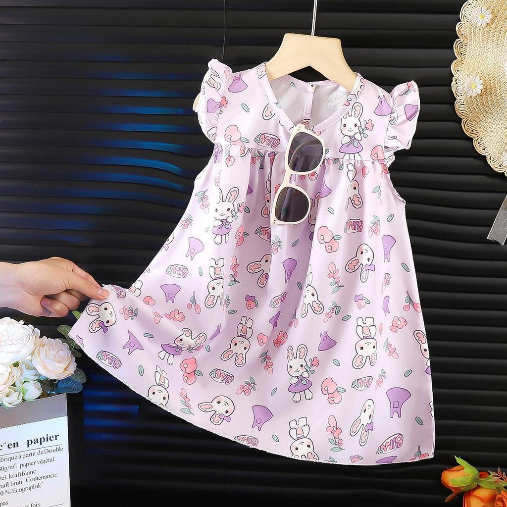 2026 Summer Kids' Floral Print Chiffon Pinafore Dress with Flutter Sleeves