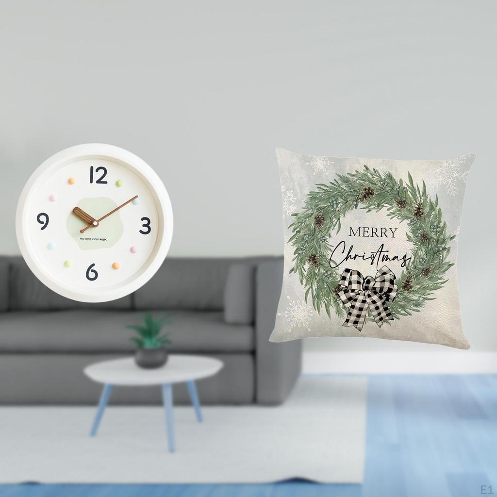 Modern Decorative Wall Clock And Christmas Pillow Cover Set for Home Office Study Room Sofa Couch