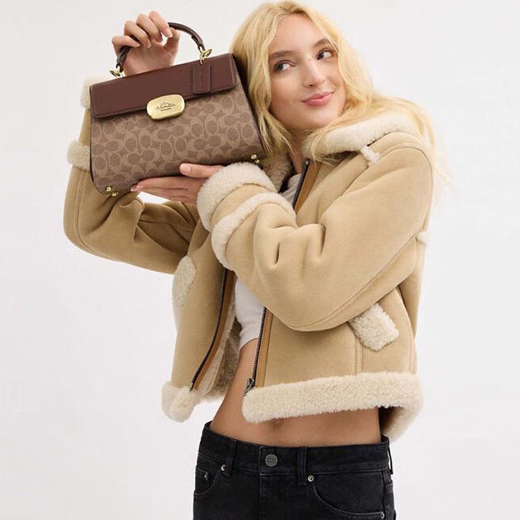 New COACH Eliza Artificial Leather Shoulder Bag Crossbody Bag Handbag Large Size Women's Brown CW012-IMXHE