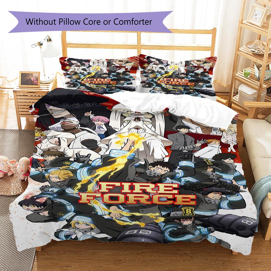 Fire Force Pattern Bedding,Quilt Set Quilt Cover Pillowcase Home Birthday Gift (1 * duvet cover + 2 * pillowcase, without core)