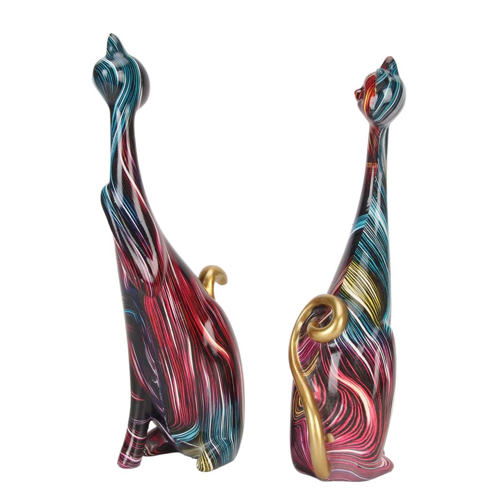 2 ks Sošky koček olejomalba Abstraktní pár Pryskyřičné figurky koček Kočičí socha do ložnice kanceláře