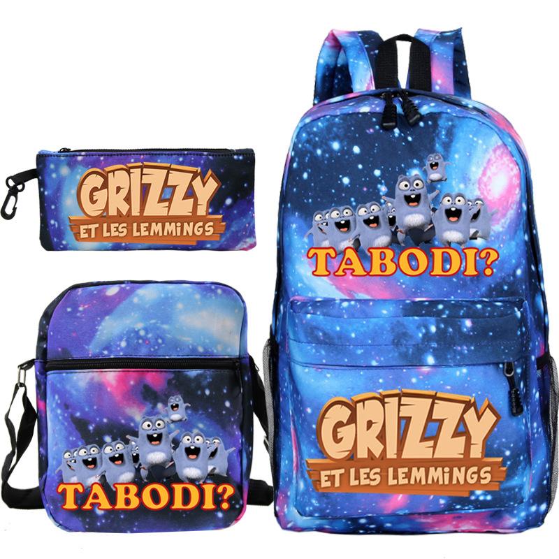 Printed primary and secondary school students backpack shoulder bag pencil bag three-piece combination