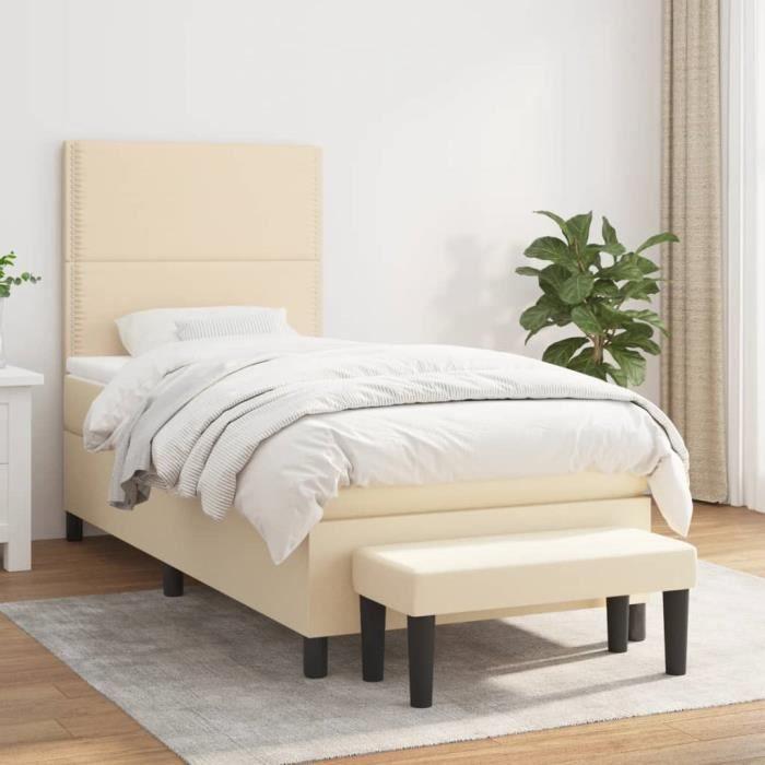 3136482 vidaXL Lit à sommier tapissier et matelas Crème 90x190 cm Tissu
