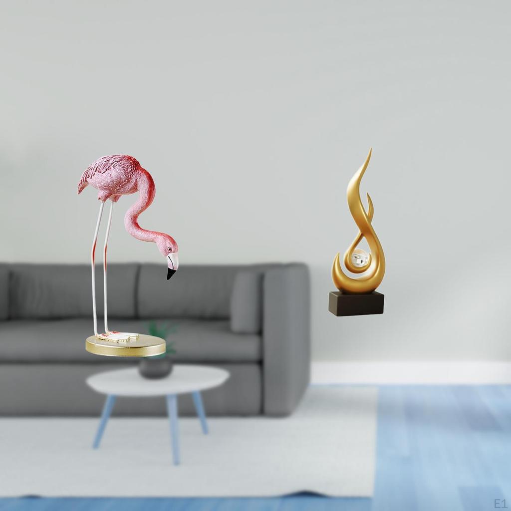 Flamingo Flame Resin Sculpture Modern Figurine for Home Garden Decor with Metal Stand And Abstract