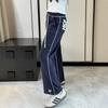 Womens Embroidered Cropped Flare Joggers With Drawstring Waist Cotton Blend High-Waisted Casual Pants Fall