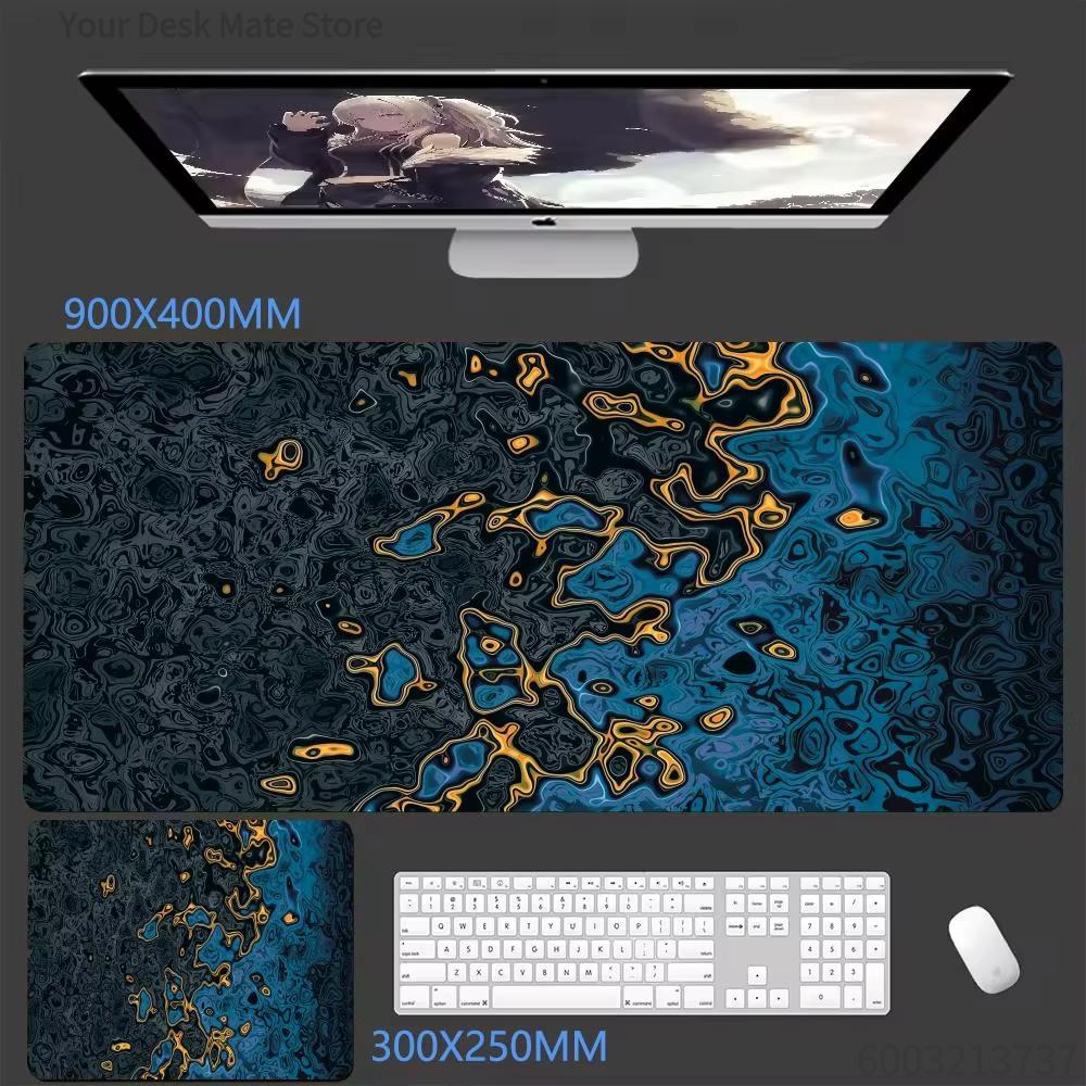 Abstract Lava Fluid Art Purple Gold Black Large Extended Gaming Mouse Pad Nonslip Rubber Desk Keyboard Mat