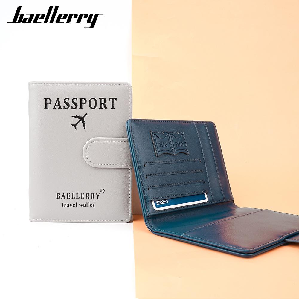 Baellerry Men and Women Pu Leather Short Purse RFID Card Holder Anti-magnetic Passport Holder Simple Snap Button Wallet