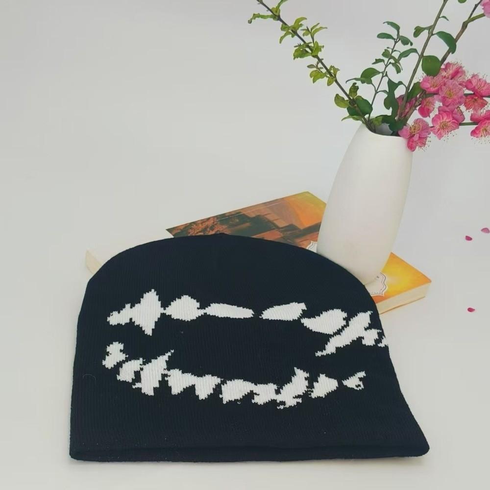 Elastic Y2K Knitted Hat Halloween Black White Pullover Cap Fashion Brimless Beanie Cap  Gifts