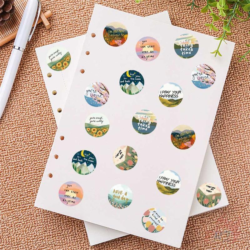500Pcs/Roll Healing Scenery. Encouraging Words Kids Rewards Stickers - DIY Scrapbooks Album Decor Sealing Label Decals