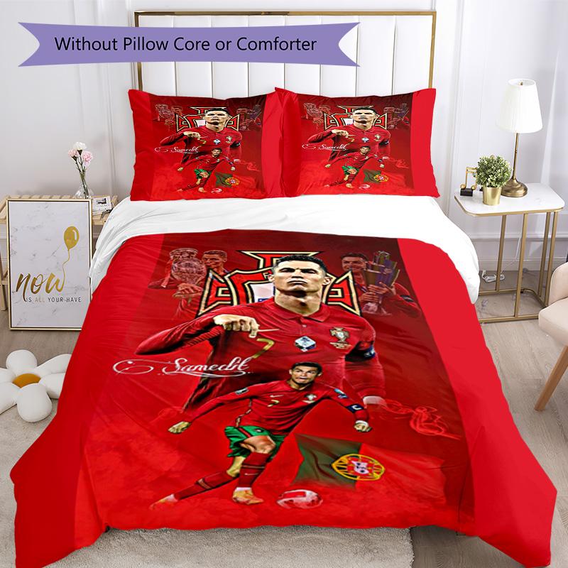 Cristiano Ronaldo Fans Bedding Set Breathable Duvet Cover with Pillowcases Decorative Bed Linen for Bedroom Home Decoration Birthday Gift