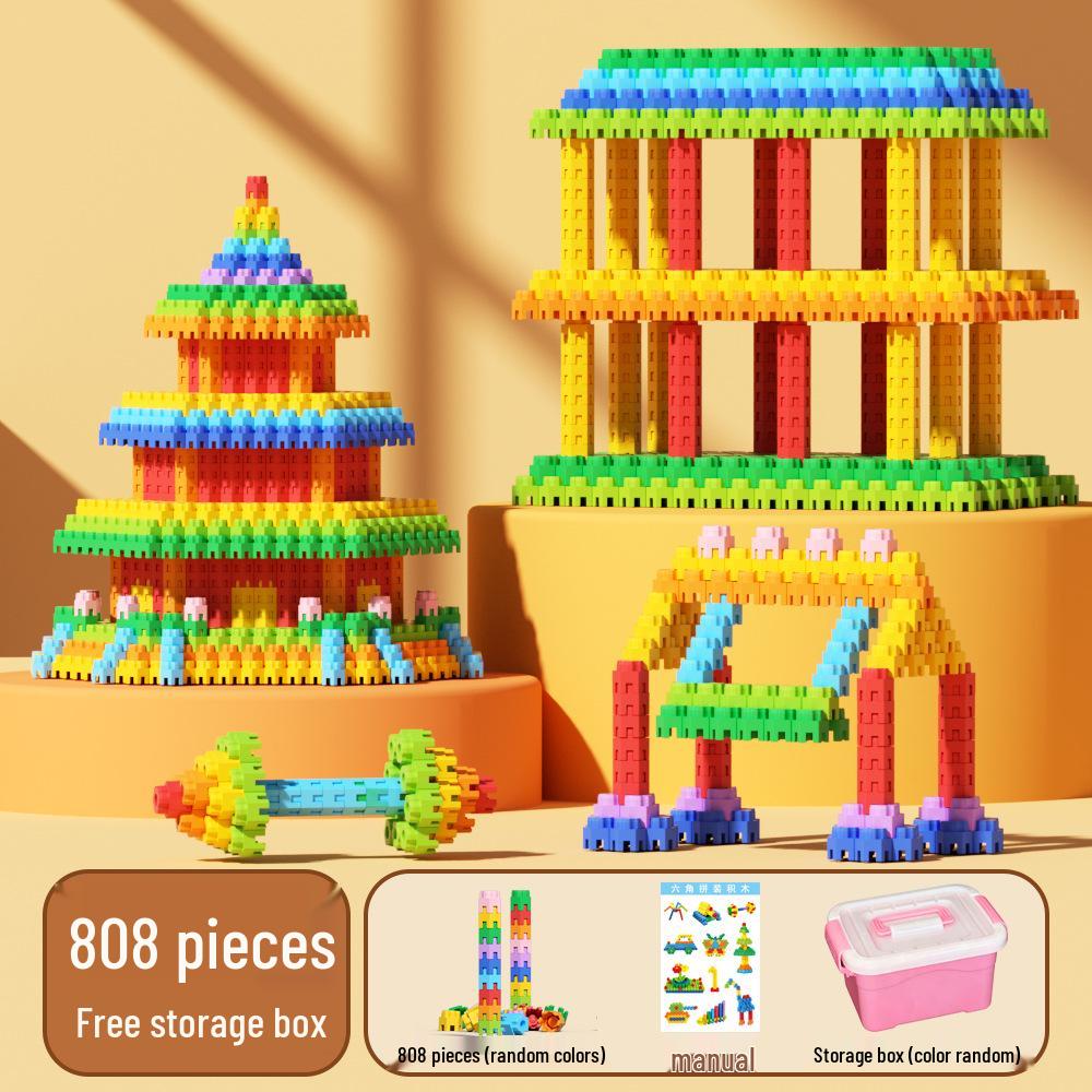 Hexagonal Building Blocks: DIY Educational Toy with Storage Box for 3D Architecture Assembly