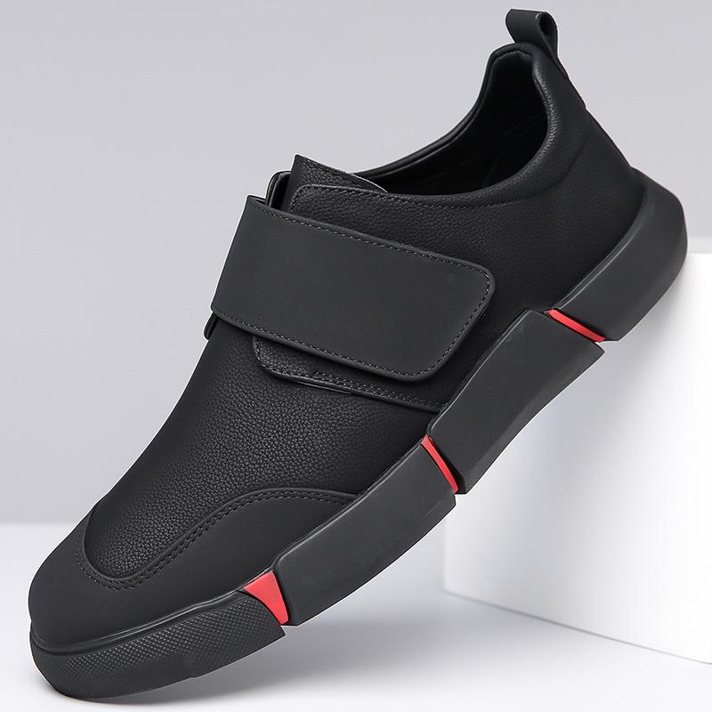 

New men s casual leather shoes men s lazy shoes comfortable foot cover low top Velcro non-slip flat heel shock absorber round head 44 чорний