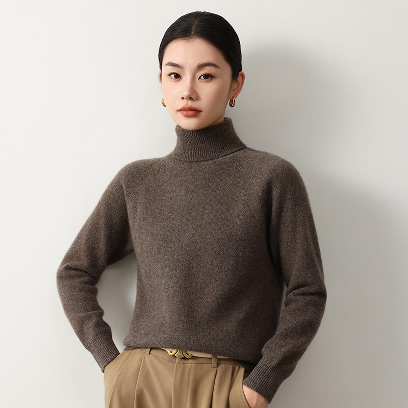 Elegant High Neck Yak Wool Sweater - Autumn/Winter 2026: Women's Loose, Slimming, Solid Color Base Layer