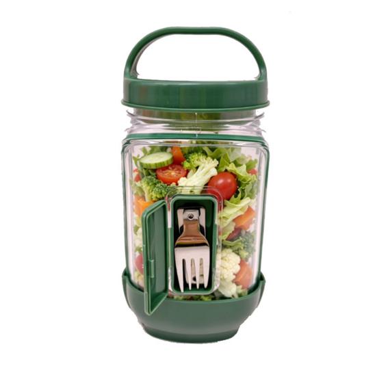 

Salad Jar Side Open Salad Container Leakproof Meal Prep Box with Dressing Compartment Reusable Food-Safe Bowl for Travel Office Lunch зелёный