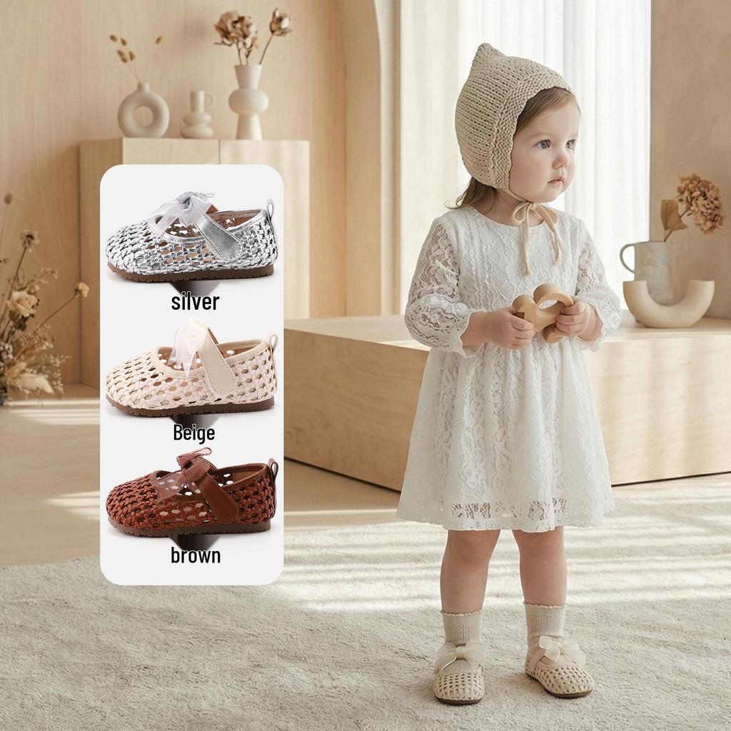 Spring Lace Bow Non-Slip Soft Bottom Baby Shoes - Girls' Princess Style Leather