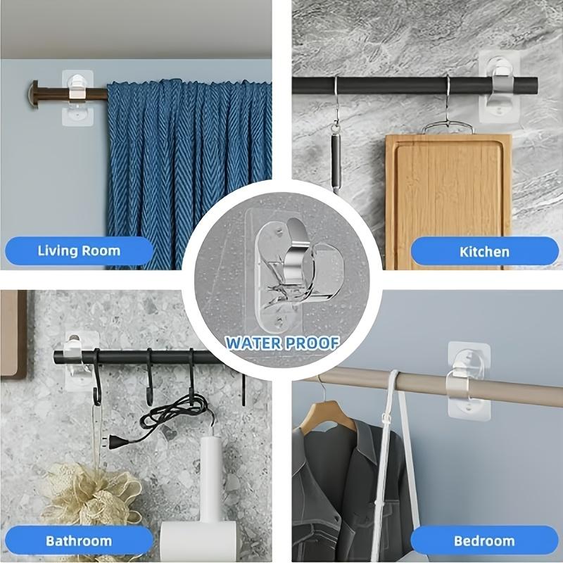 4pcs Non Drilling Curtain Rod Fixing Patch, Suitable for 0.5 To 1.2 Inch Curtain Rods,Bearing Curtain Bracket with Adhesive Hook