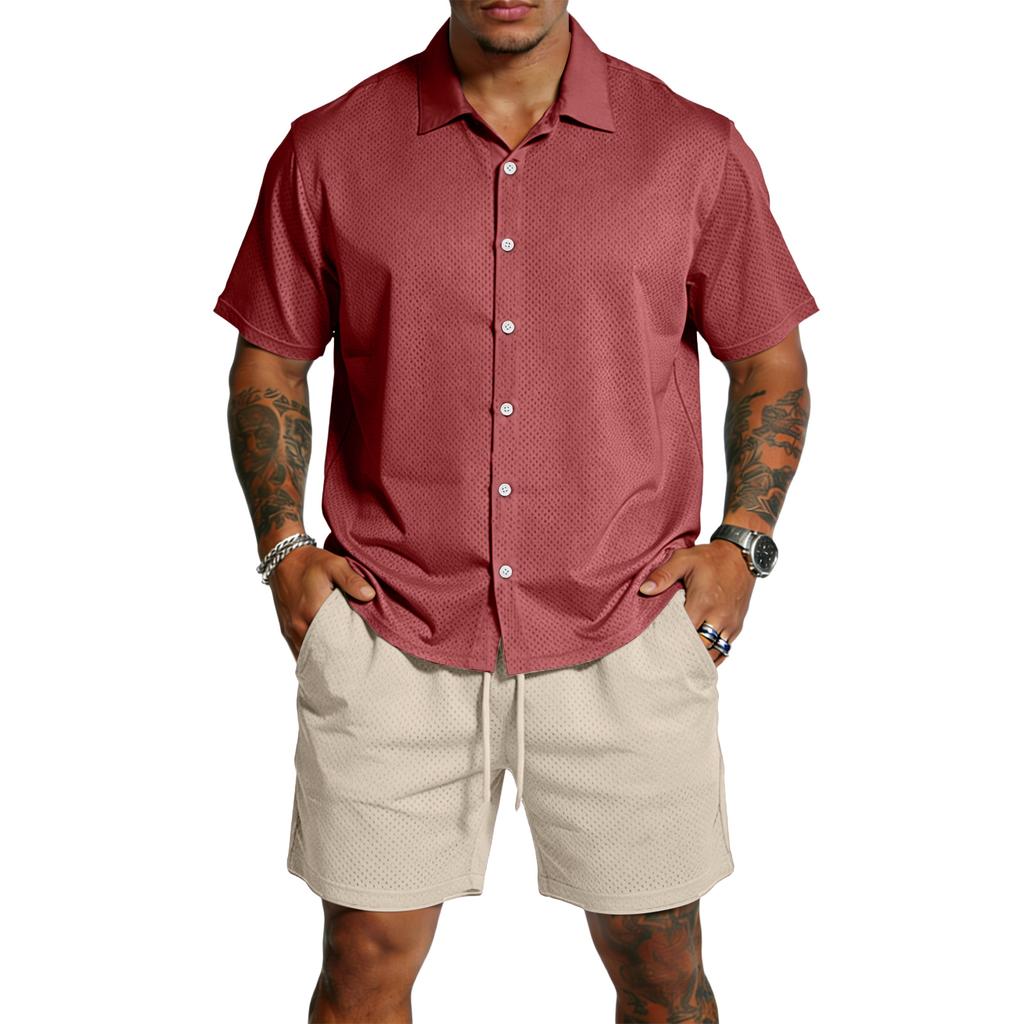 Men's Casual Lightweight Breathable Short-Sleeve Shirt And Shorts Set