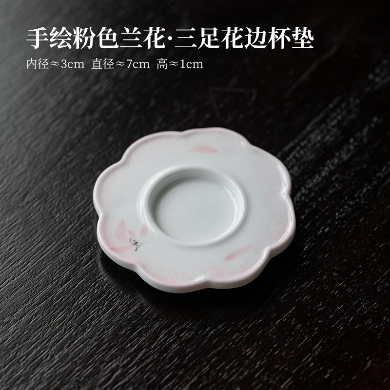 

Hand Painted Pink Orchid Coasters Creative Tea Mat Ceramics Coaster Tea Supplies Cup Heat Insulation Mat Tea Accessories Tool