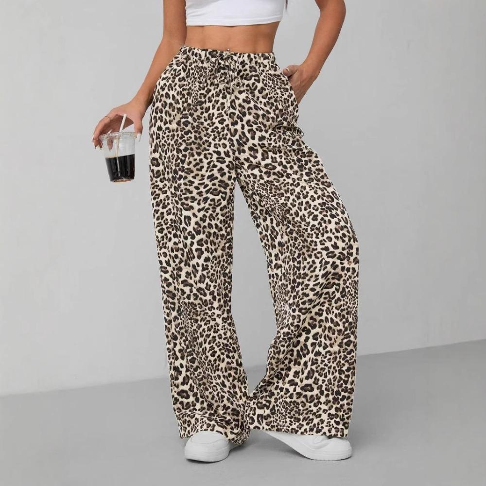 Leopard Print Women's Straight-Leg Pants, Fashionable and Versatile Wide-Leg Long Trousers Trendy Streetwear Wide-Leg Pants for Women