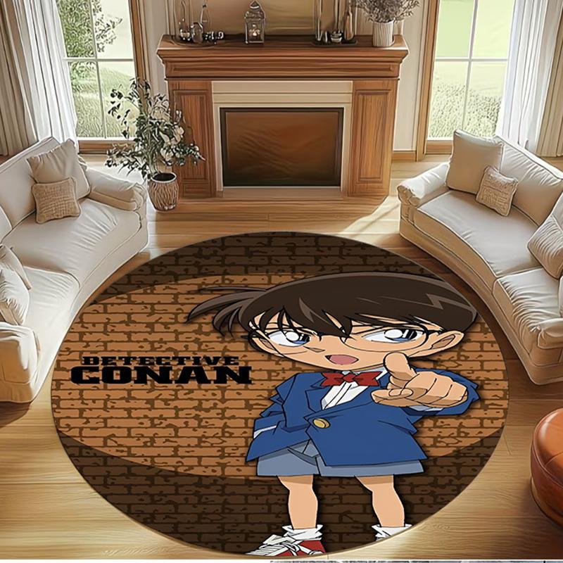 Detective Conan Print Round Rug, Washable Floor Carpet, For Entryway Dorm Laundry Room Office Study, Home Decor Birthday Christmas Gift