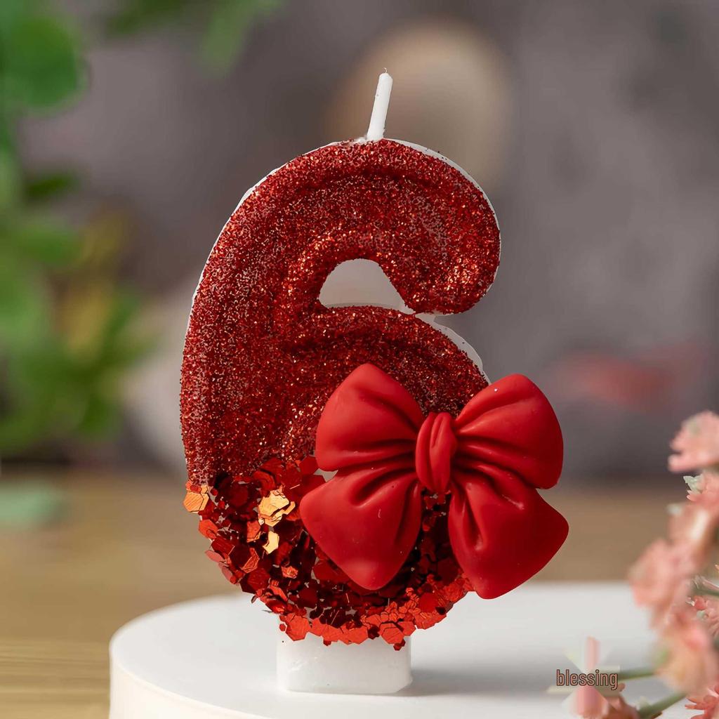 Red Bow Creative Birthday Number Candles - Hot-Selling Cake Decorations