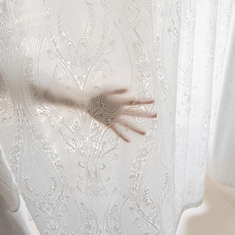 Sheer Embroidered Cotton Blended Curtain With Design For Living Room And Bedroom Decor