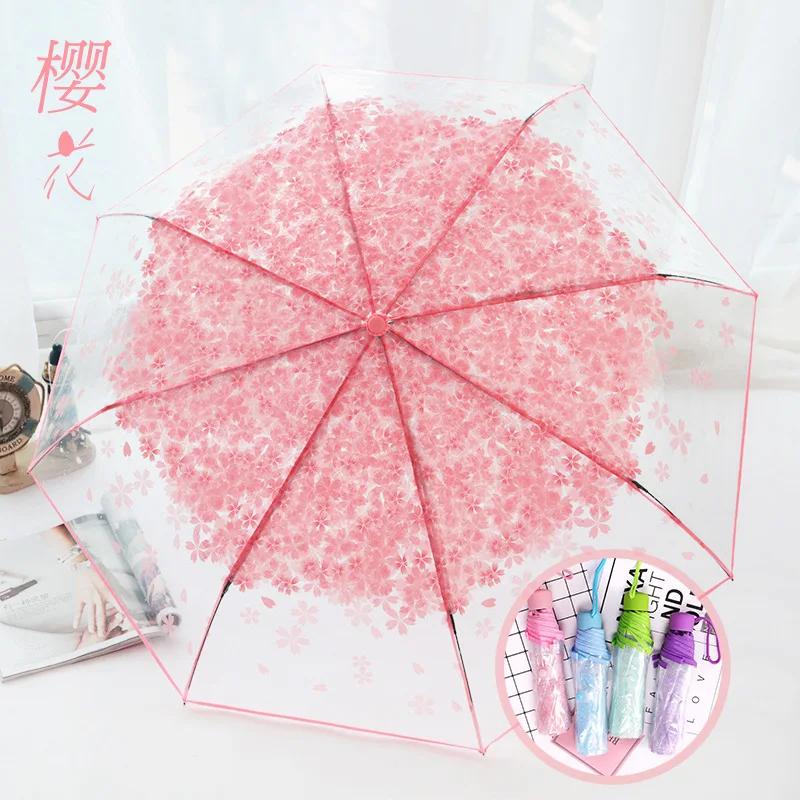 Romantic Transparent Clear Flowers Bubble Dome Cute Designer Goth Umbrella for Wind Heavy Rain Women Sun Umbrella