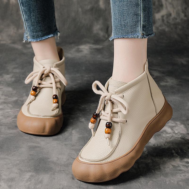 Winter New Thick-soled Leather Short Boots Women's Retro Muffin Bottom Martin Boots Wide Fat Feet Boots Single Boots