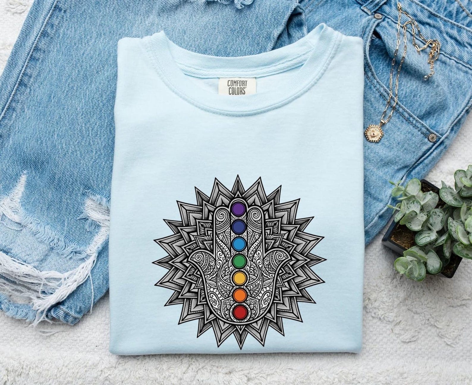 Hamsa Hand Shirt Boho Chic Spiritual Gift Women Mandala Tee Hand T-Shirt Bohemian Fan Mystical Graphic Tshirt Boho Chic Design Spiritual 2XL