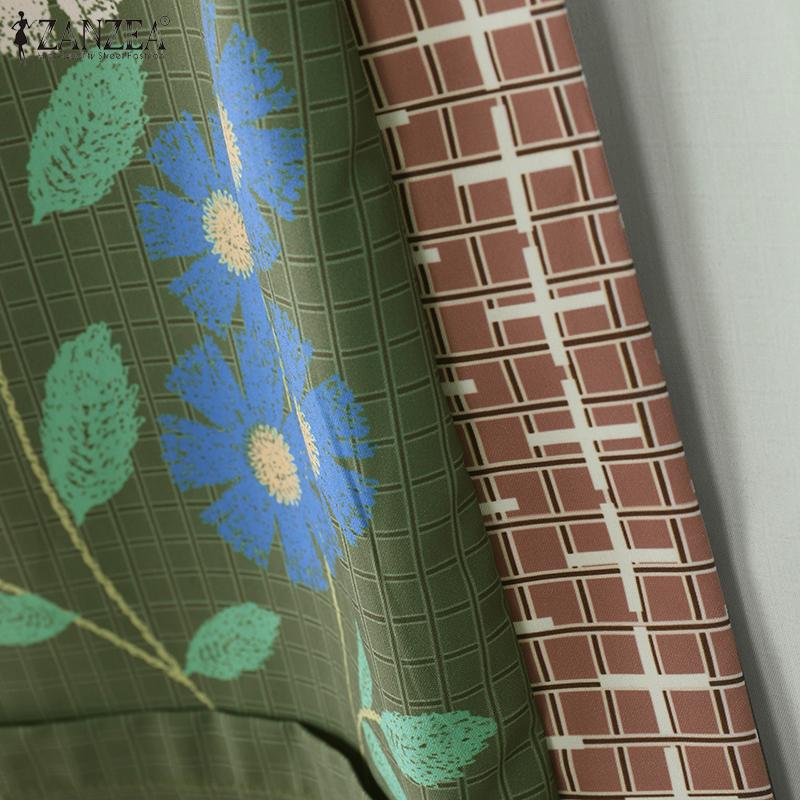 ZANZEA Women Floral Print Loose Casual 3/4 Sleeve Kimono Cardigan Blouse