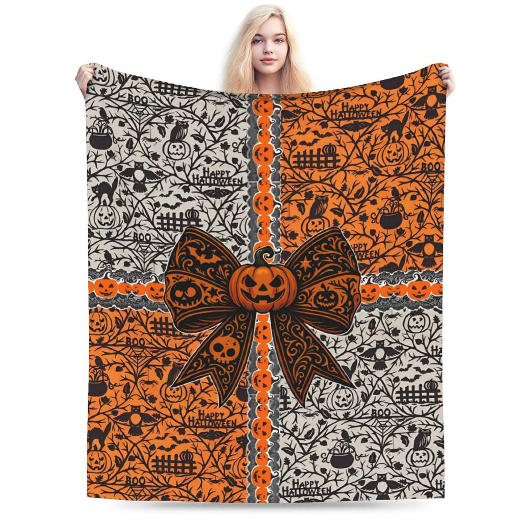 Happy Halloween Cartoon Blanket Cover Velvet Warm Throw Blanket for Car Sofa Couch Bed Rug